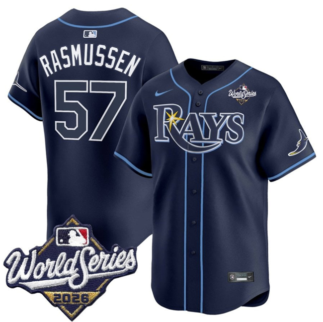 Men's Navy Tampa Bay Rays #57 Drew Rasmussen 2026 World Series Limited Stitched Baseball Jersey